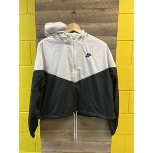 NIKE Sportswear Jacket Cropped Hoodie Chevron White Black Size XL
